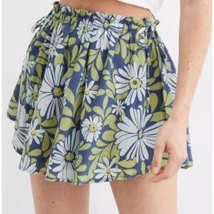 Aerie Floral Side Tie Skirt Blue Green White Size M